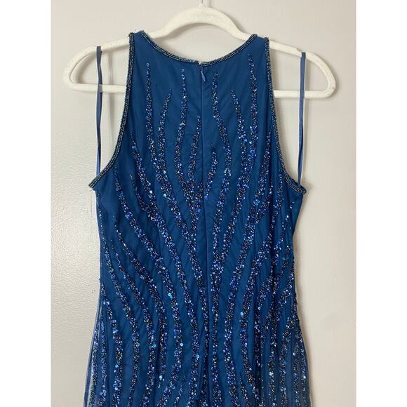 ADRIANNA PAPELL DRESS 8 BLUE COCKTAIL PARTY FESTIVE HOLIDAYS - Picture 10 of 16